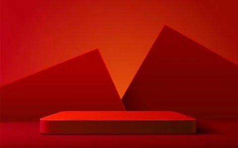 Abstract scene background. Rectangle podium on red background. Product Stock Illustration