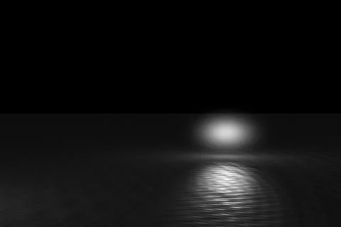 Abstract scene black sky light over grey water 3d rendering Stock Illustration