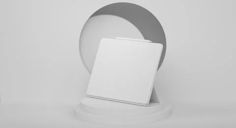 Abstract scene or podium with computer tablet with keyboard on monochrome Stock Illustration