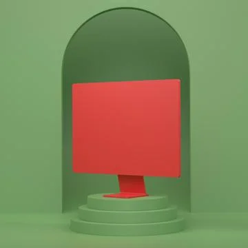 Abstract scene or podium with desktop computer with keyboard on monochrome Ilustración de archivo