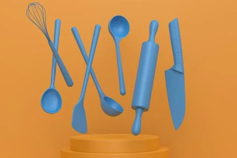 Abstract scene or podium with kitchen utensil on monochrome. Stock Illustration