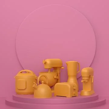 Abstract scene or podium with kitchen appliances and utensils on monochrome. Stock Illustration