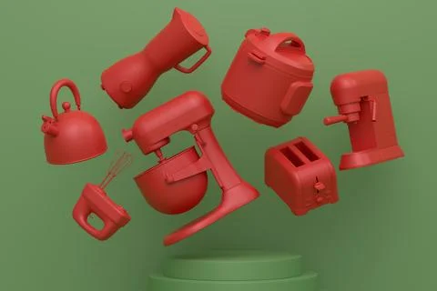 Abstract scene or podium with kitchen appliances and utensils on monochrome. Stock Illustration