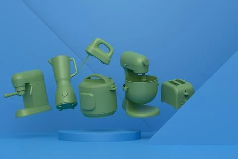 Abstract scene or podium with kitchen appliances and utensils on monochrome. Stock Illustration