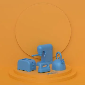 Abstract scene or podium with kitchen appliances and utensils on monochrome. Stock Illustration
