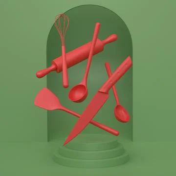 Abstract scene or podium with kitchen utensil on monochrome. Stock Illustration