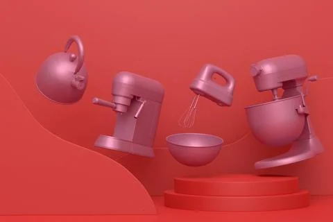 Abstract scene or podium with kitchen appliances and utensils on monochrome. Stock Illustration