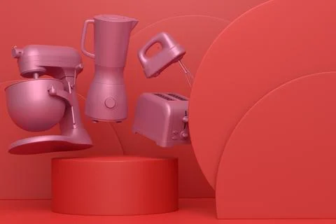 Abstract scene or podium with kitchen appliances and utensils on monochrome. Stock Illustration
