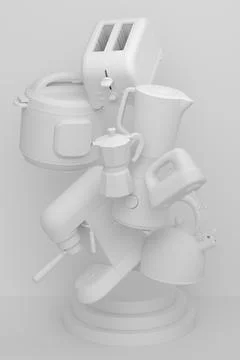 Abstract scene or podium with kitchen appliances and utensils on monochrome. Stock Illustration