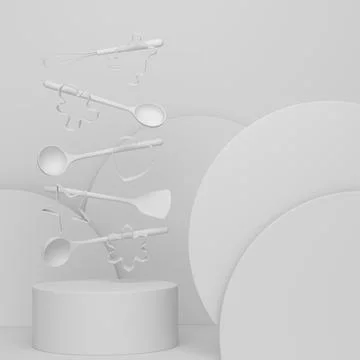 Abstract scene or podium with kitchen utensil on monochrome background Stock Illustration