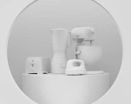 Abstract scene or podium with kitchen appliances and utensils on monochrome. Stock Illustration