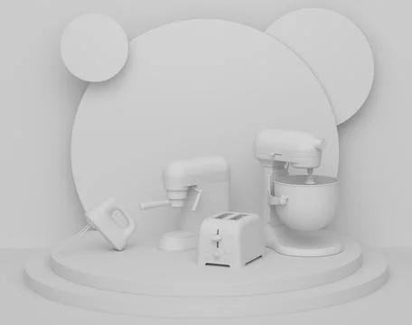 Abstract scene or podium with kitchen appliances and utensils on monochrome. Stock Illustration