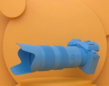 Abstract scene or podium with nonexistent DSLR camera and lens on monochrome Stock Illustration
