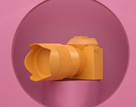 Abstract scene or podium with nonexistent DSLR camera and lens on monochrome Stock Illustration