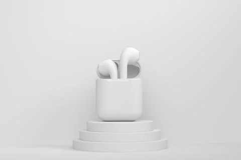 Abstract scene or podium with wireless bluetooth headphones on monochrome Stock Illustration