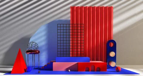 Abstract scene for product presentation in red and blue tones on industrial b Stock Illustration