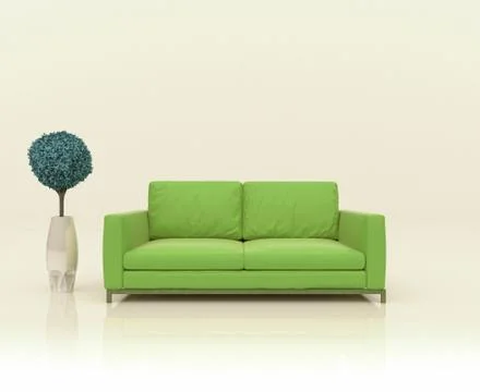 Abstract scene with sofa and tree Stock Illustration
