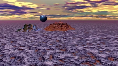 Abstract scene sphere above rocks departure camera 3d rendering Stock Footage 164761097