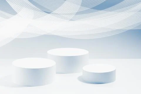 Abstract scene - three round blue podiums for cosmetic products, mockup, stri Stock Illustration