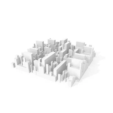 Abstract schematic 3d city block isolated on white Stock Illustration