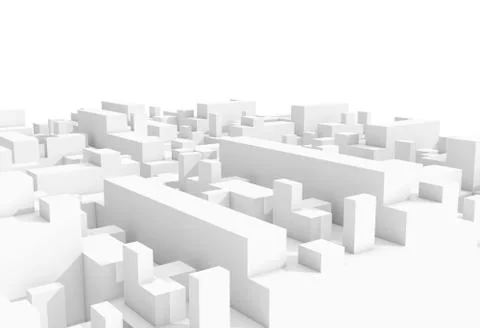 Abstract schematic 3d cityscape isolated on white Stock Illustration