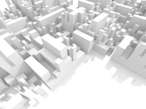 Abstract schematic white 3d cityscape, render Stock Illustration