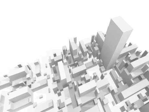 Abstract schematic white 3d cityscape render Stock Illustration