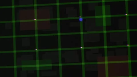 Abstract scheme of city blocks with a moving blue beacon, concept of car movemen Stock Footage 313353716