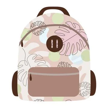 Abstract school backpack in flat style. Modern Backpack with Monstera print.. Stock Illustration