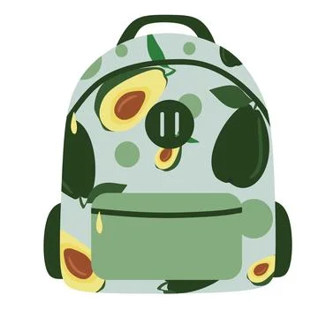 Abstract school briefcase in flat style. Modern Backpack with Avocado print,  Stock Illustration