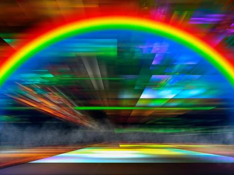 Abstract sci-fi 3d illustration with rainbow and fog Stock Illustration