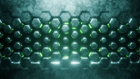 Abstract Sci-Fi 3D Looping Animation of Grunge Metal Hexagons Opening Stock Footage 322674155