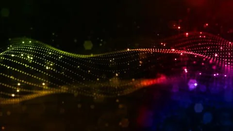 Abstract sci-fi background with glow particles form curved lines, surfaces Illustrazione stock