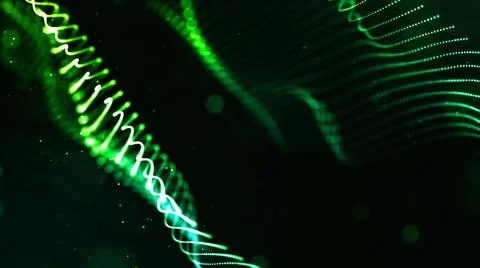 Abstract sci-fi background with glow particles form curved lines, surfaces Illustrazione stock