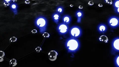 Abstract sci-fi background plexus structure neon metallic spheres Stock Illustration