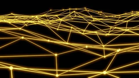 Abstract sci-fi background with plexus structure neon yellow orange glow Stock Illustration