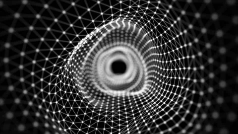Abstract sci-fi black tunnel. Wormhole absorbs cyberspace. 3D portal. Stock-Footage 200762463