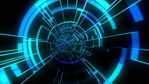 Abstract sci-fi blue tunnel with rectangular design elements. Futuristic VJ f Stockbeeldmateriaal 163056009