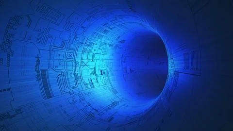 Abstract sci-fi circular tunnel Circuit Board textured background Stock Illustration