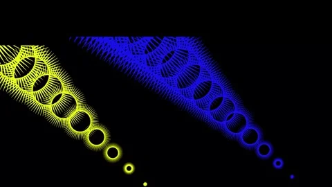 Abstract Sci-Fi Dual Warp Tunnels with Yellow and Blue Geometric Gear Rings Stock Footage 321550185