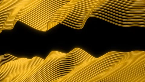 Abstract Sci-fi Golden Waves Aligned Top and Bottom on a Black Background Loop Stock Footage 314474274