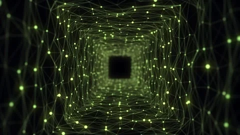 Abstract sci-fi green tunnel. Wormhole absorbs cyberspace. 3D portal. Video stock 314111637