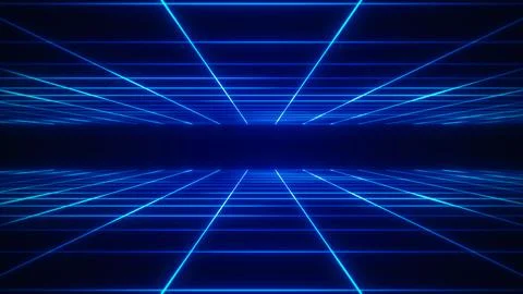 Abstract sci-fi grid neon retro tunnel background 库存插图