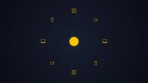 Abstract Sci-Fi HUD Interface with Geometric Symbols and Yellow Orb Stock Footage 348415205