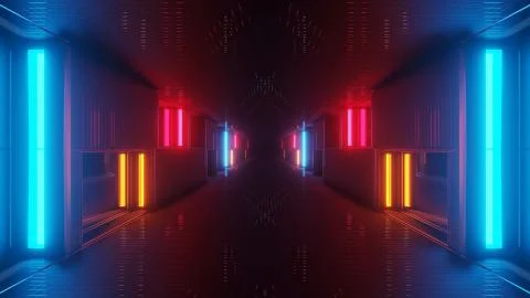 An abstract sci-fi illustration of the futuristic light patterns on a dark ba Illustrazione stock