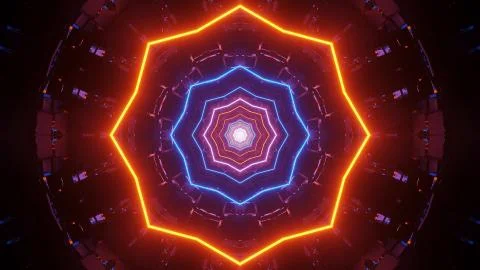 An abstract sci-fi illustration of the futuristic lights pattern on a dark ba Illustrazione stock
