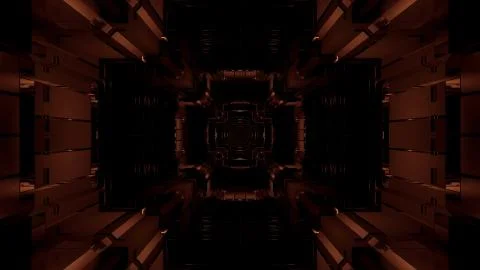 An abstract sci-fi illustration of golden futuristic light patterns on a dark 스톡 일러스트