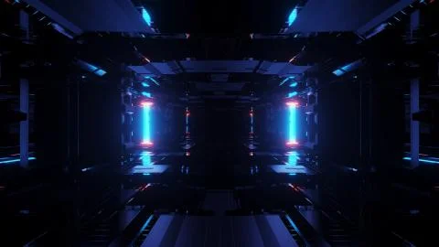 An abstract sci-fi illustration of red and blue futuristic light patterns on  Illustrazione stock