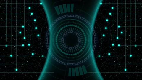 Abstract sci fi interface animation with rotating circular display over sta.. Stock Footage 337364186