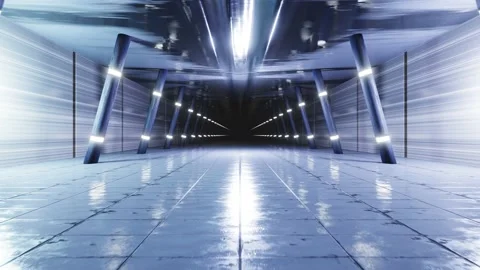 Abstract sci-fi metal tunnel . Huge big darkblack garage. Stock Footage 150138888